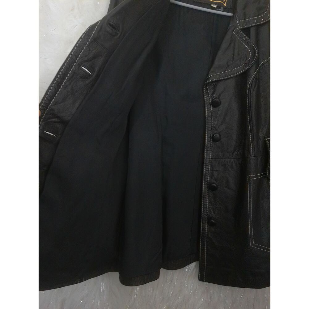 Vintage Montgomery Ward The Tannery Black Leather Jacket Car Coat Size 15/16 - Picture 5 of 7